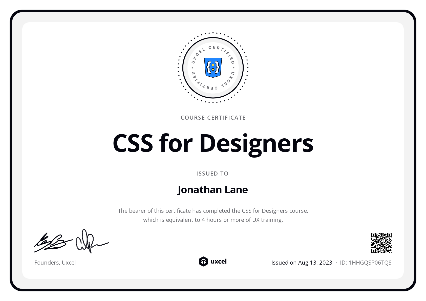 Jonathan Lane's certificate